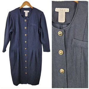 Vintage Suit Shirt Dress size 14 Alt Secretary Button Up Grey Black Knee Length